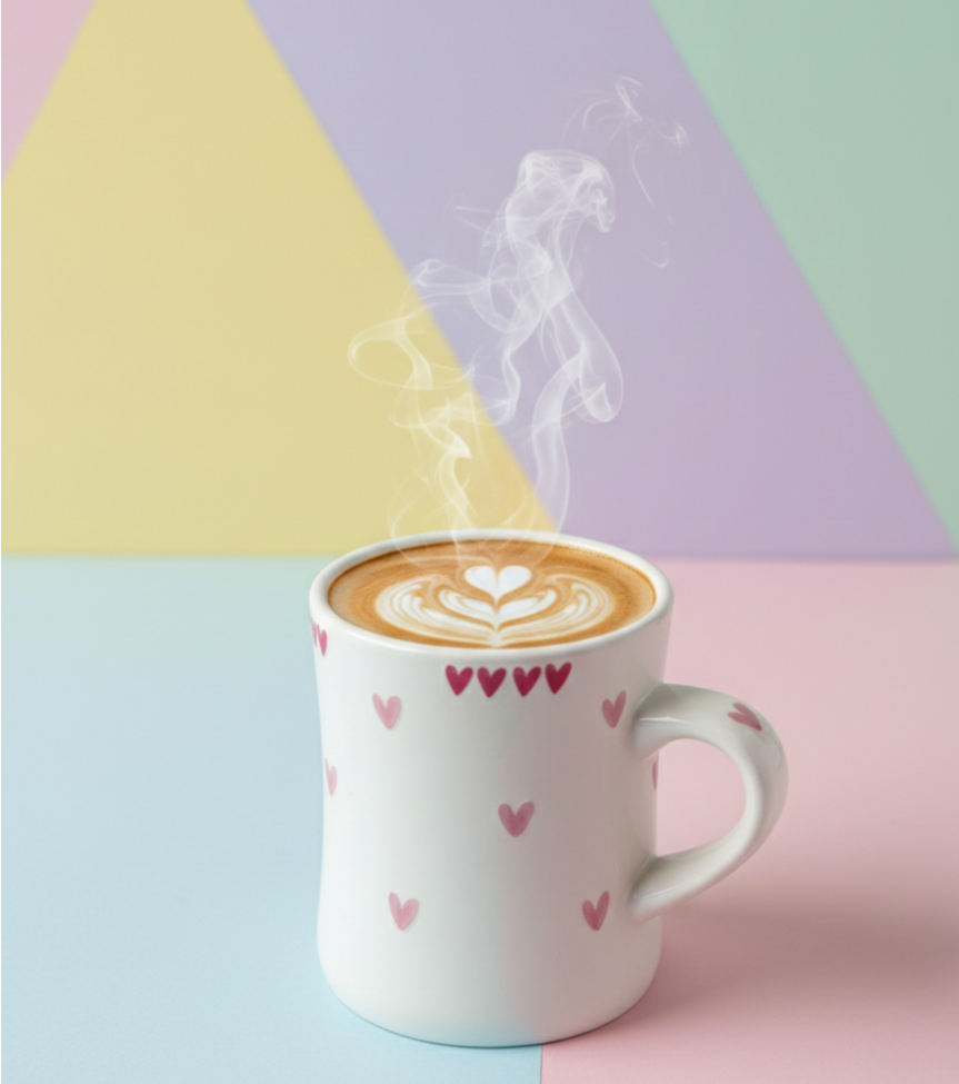 White Ceramic Mug with Printed Hearts
