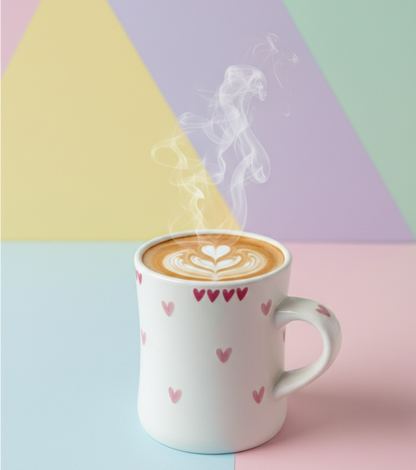 White Ceramic Mug with Printed Hearts