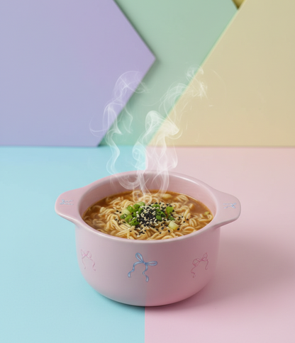 Pink Ceramic Bowl with Bow Design