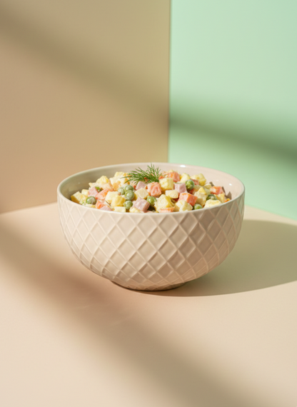 Diamond Textured Beige Ceramic Bowl