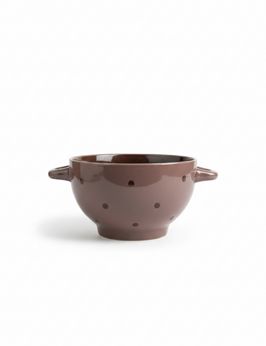 Aubergine Ceramic Bowl with Dots Design and Handle