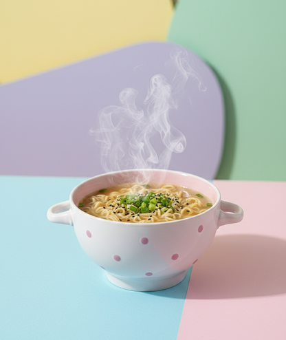 Pink Ceramic Bowl with Dots Design and Handle