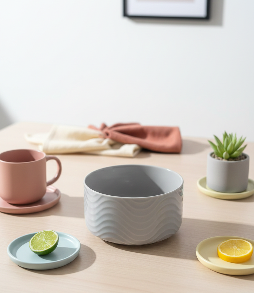 Grey Ceramic Bowl with Wave Design