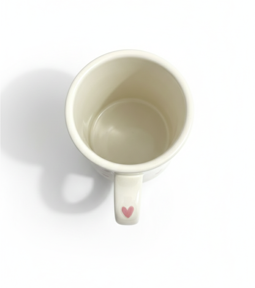 White Ceramic Mug with Printed Hearts