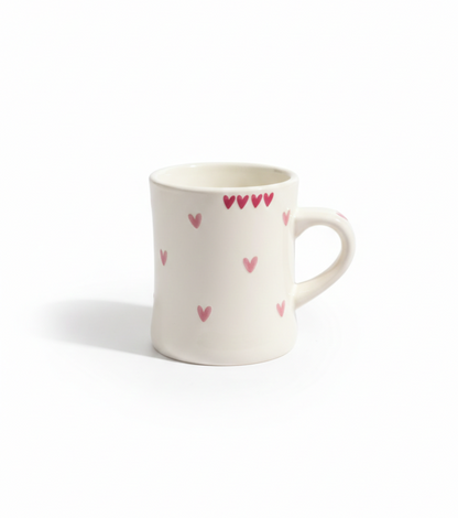 White Ceramic Mug with Printed Hearts