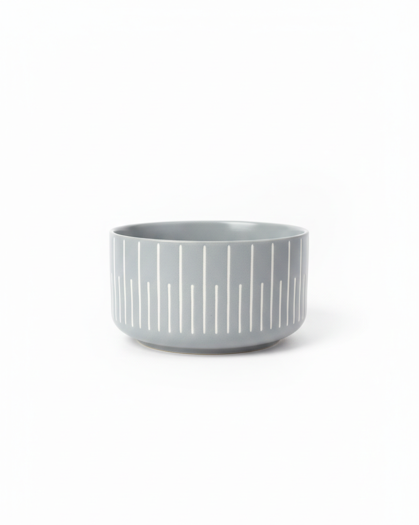 Grey Ceramic Bowl with White Lines