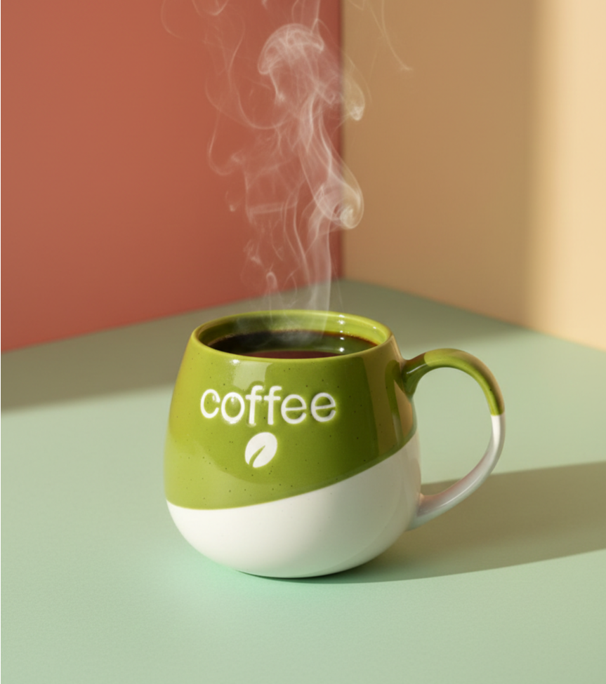 Green and White Ceramic Mug - Coffee Design