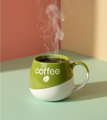 Green and White Ceramic Mug - Coffee Design