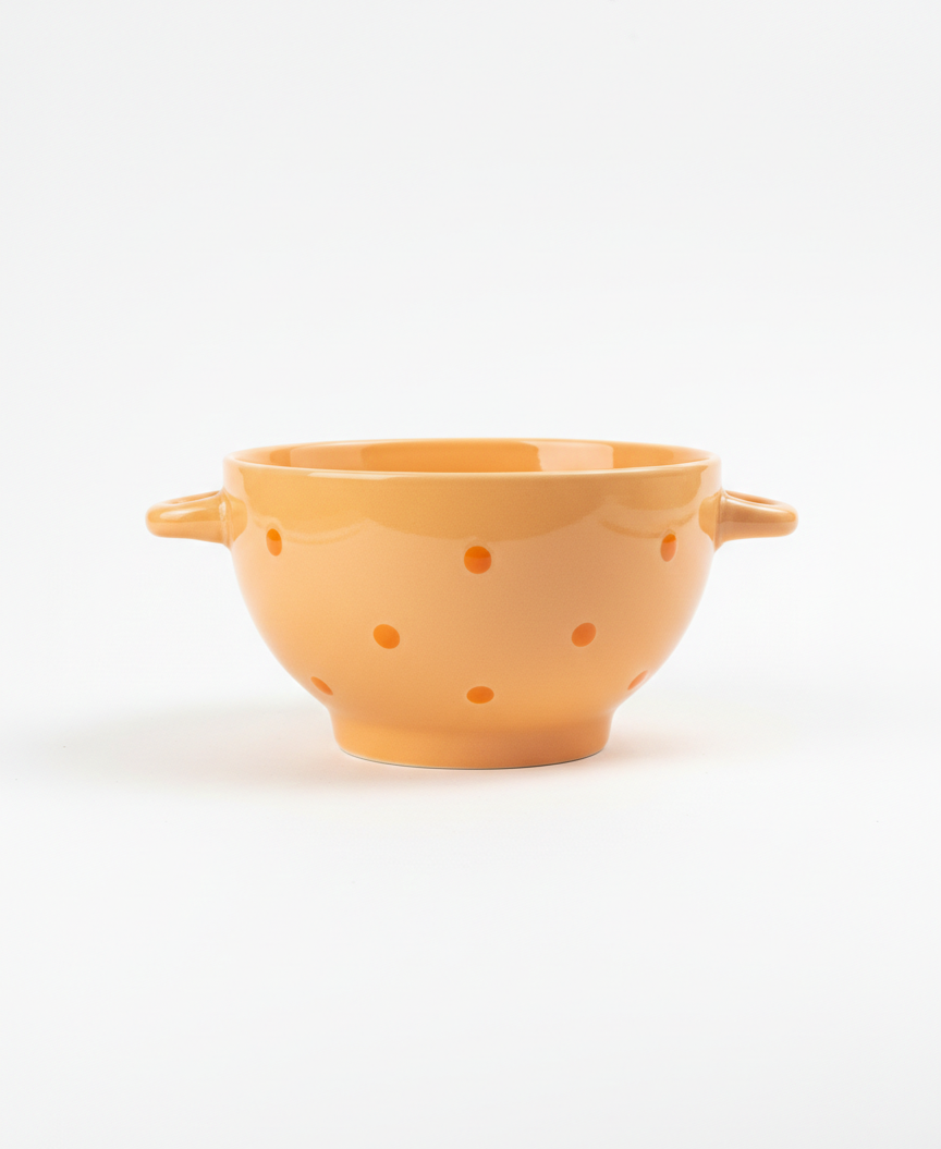 Orange Ceramic Bowl with Dots Design and Handle