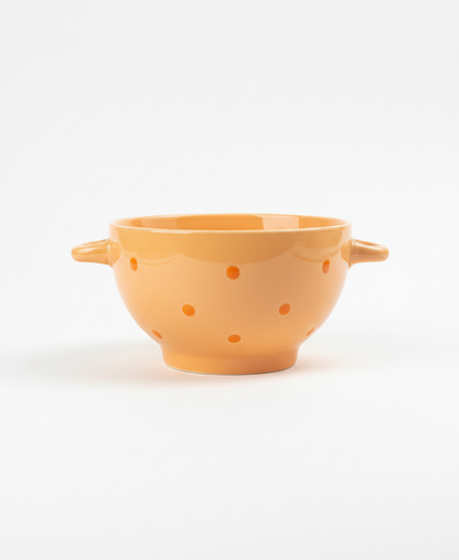 Orange Ceramic Bowl with Dots Design and Handle