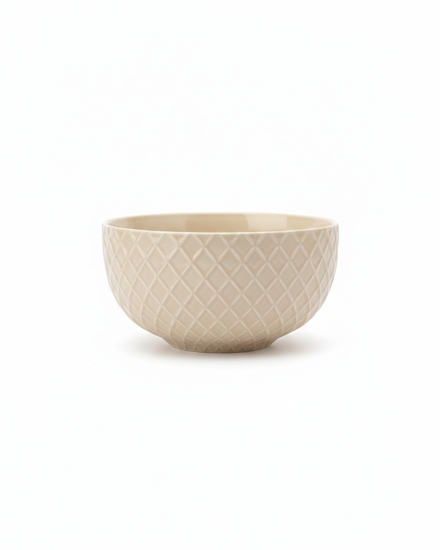 Diamond Textured Beige Ceramic Bowl