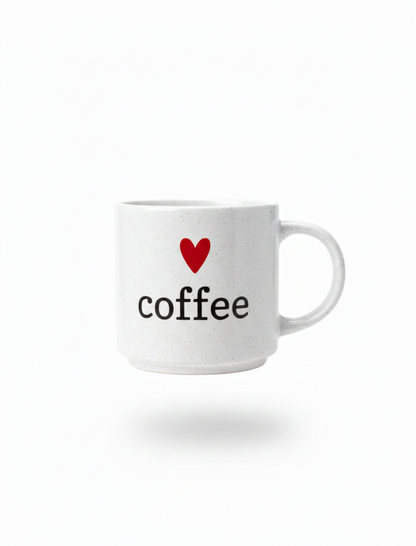 I Love Coffee Ceramic Mug – White Coffee Mug with Printed Heart