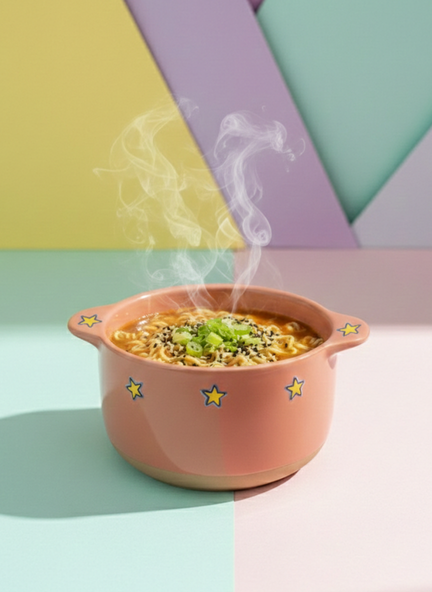 Copper Rust Ceramic Bowl with Handle and Star Design