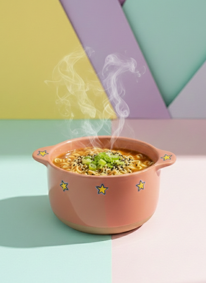 Copper Rust Ceramic Bowl with Handle and Star Design