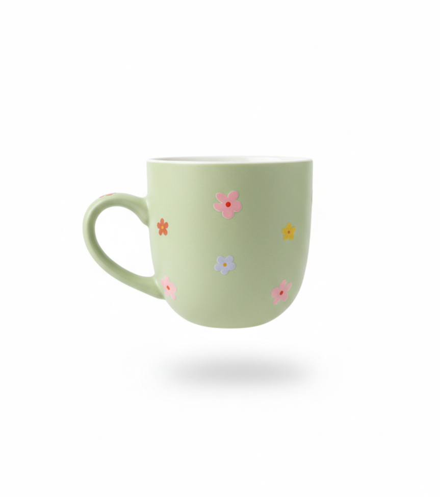 Vintage Green Ceramic Mug with printed flowers