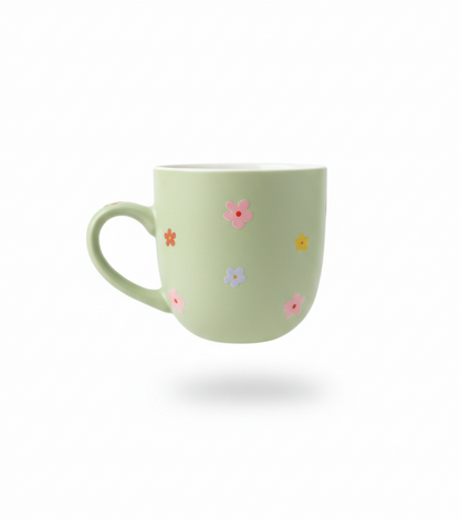 Vintage Green Ceramic Mug with printed flowers