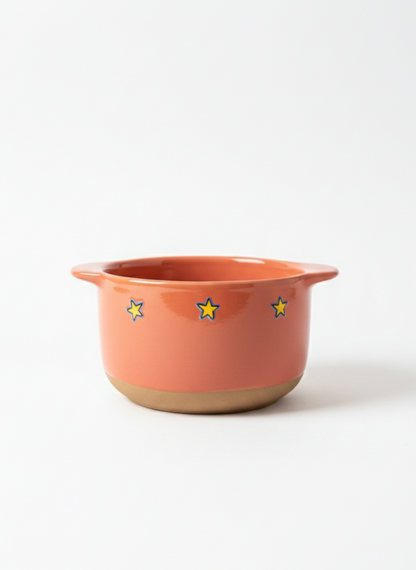 Copper Rust Ceramic Bowl with Handle and Star Design