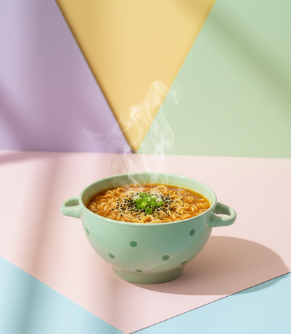 Green Ceramic Bowl with Dots Design and Handle