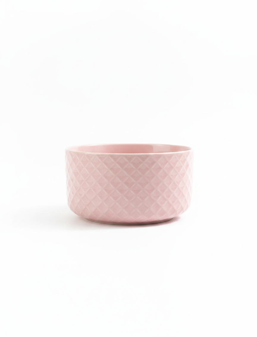 Diamond Textured Pink Ceramic Bowl