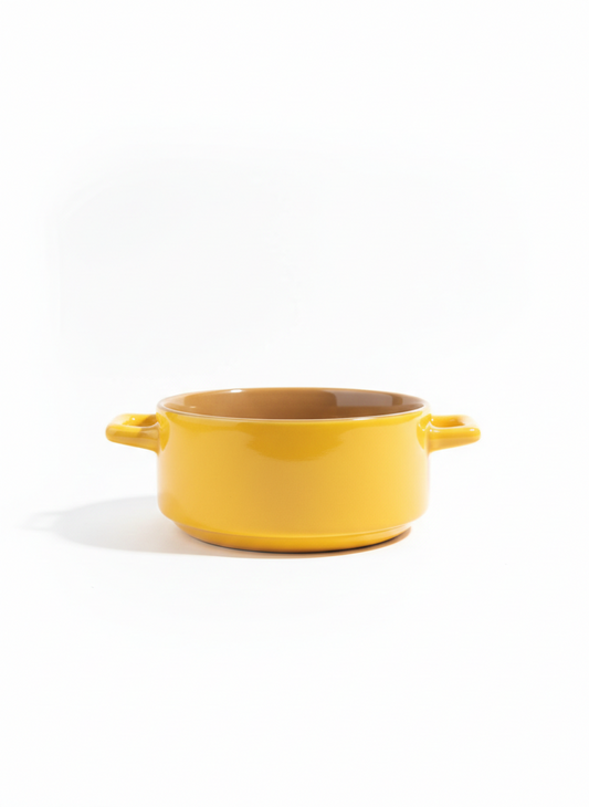 Yellow Ceramic Bowl with Handle