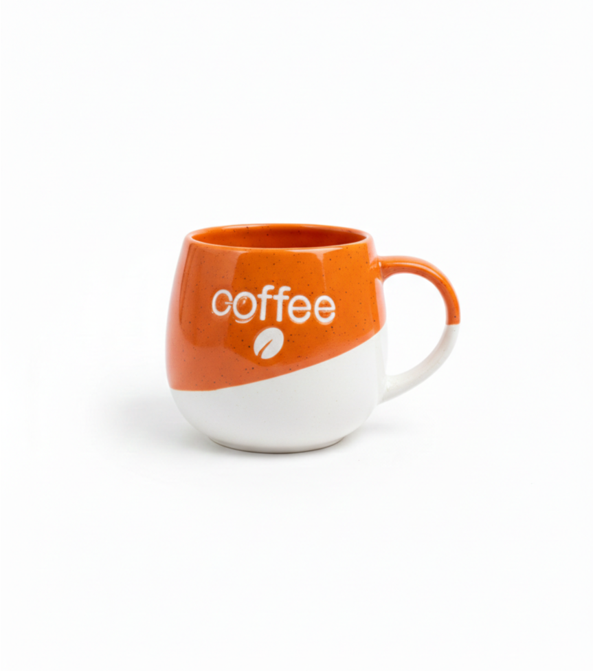Orange and White Ceramic Mug - Coffee Design