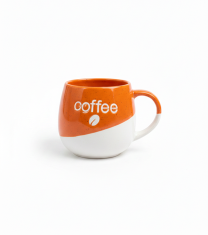 Orange and White Ceramic Mug - Coffee Design