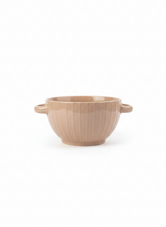 Beige Ceramic Bowl with Handle