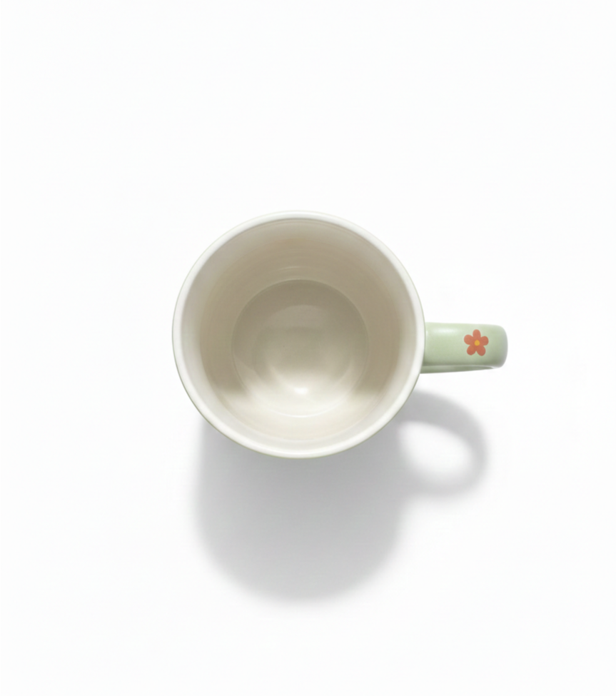 Vintage Green Ceramic Mug with printed flowers