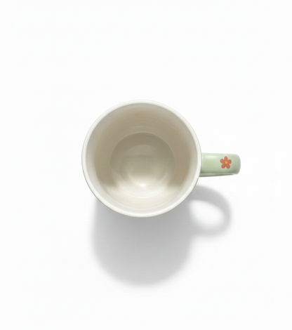 Vintage Green Ceramic Mug with printed flowers
