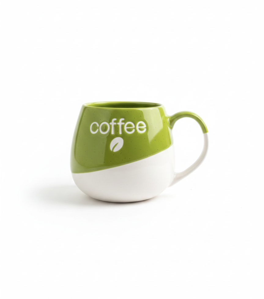 Green and White Ceramic Mug - Coffee Design
