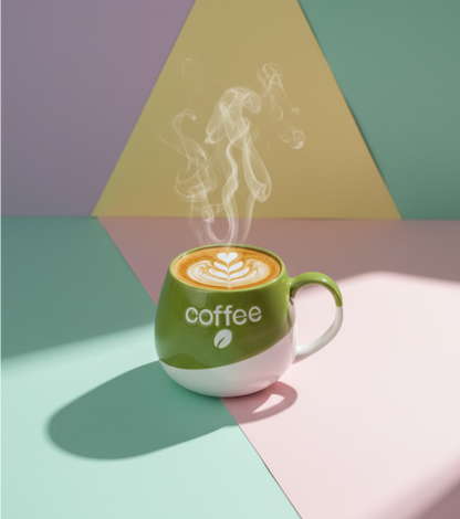 Green and White Ceramic Mug - Coffee Design