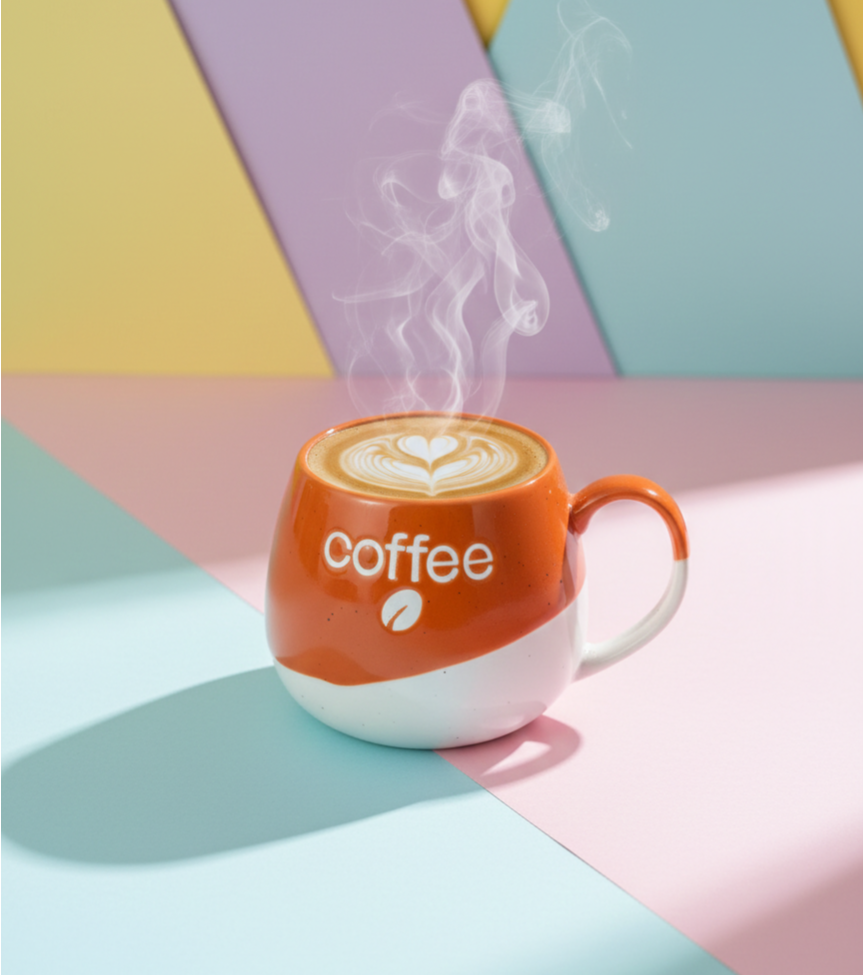 Orange and White Ceramic Mug - Coffee Design