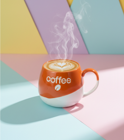 Orange and White Ceramic Mug - Coffee Design