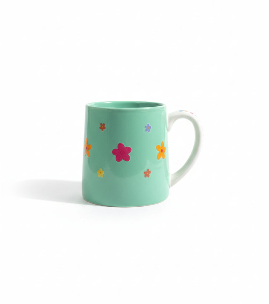 Green Ceramic Mug with printed flowers