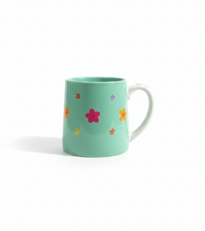 Green Ceramic Mug with printed flowers