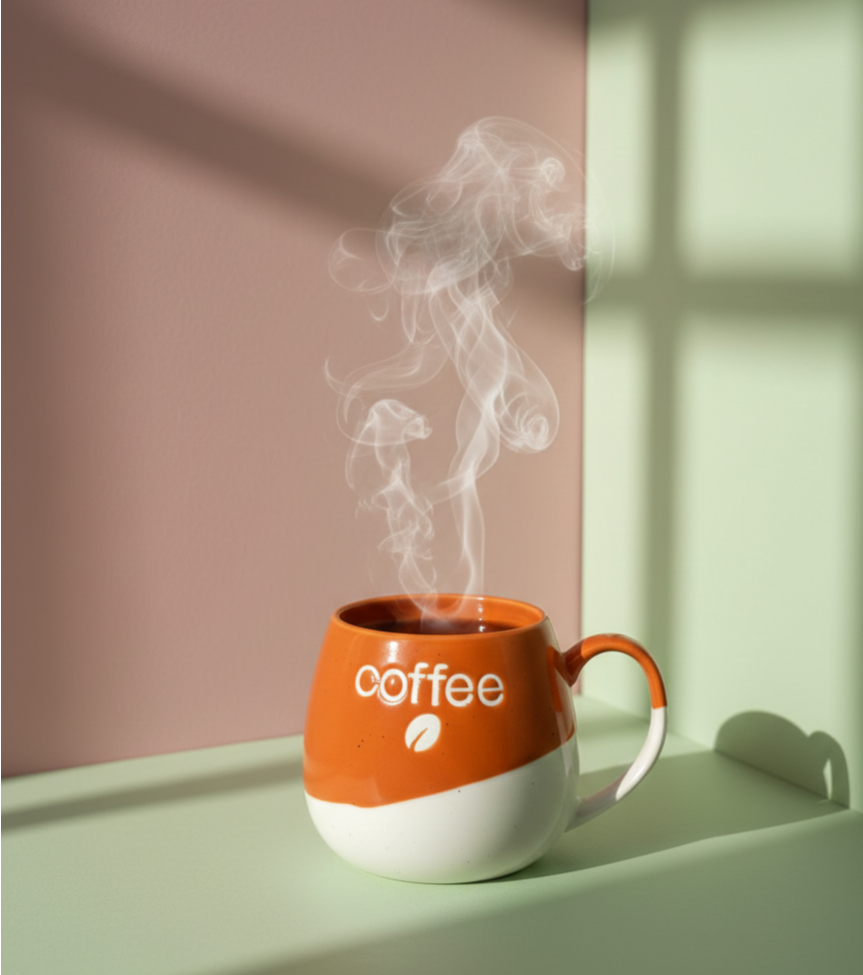 Orange and White Ceramic Mug - Coffee Design