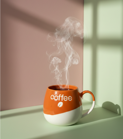 Orange and White Ceramic Mug - Coffee Design