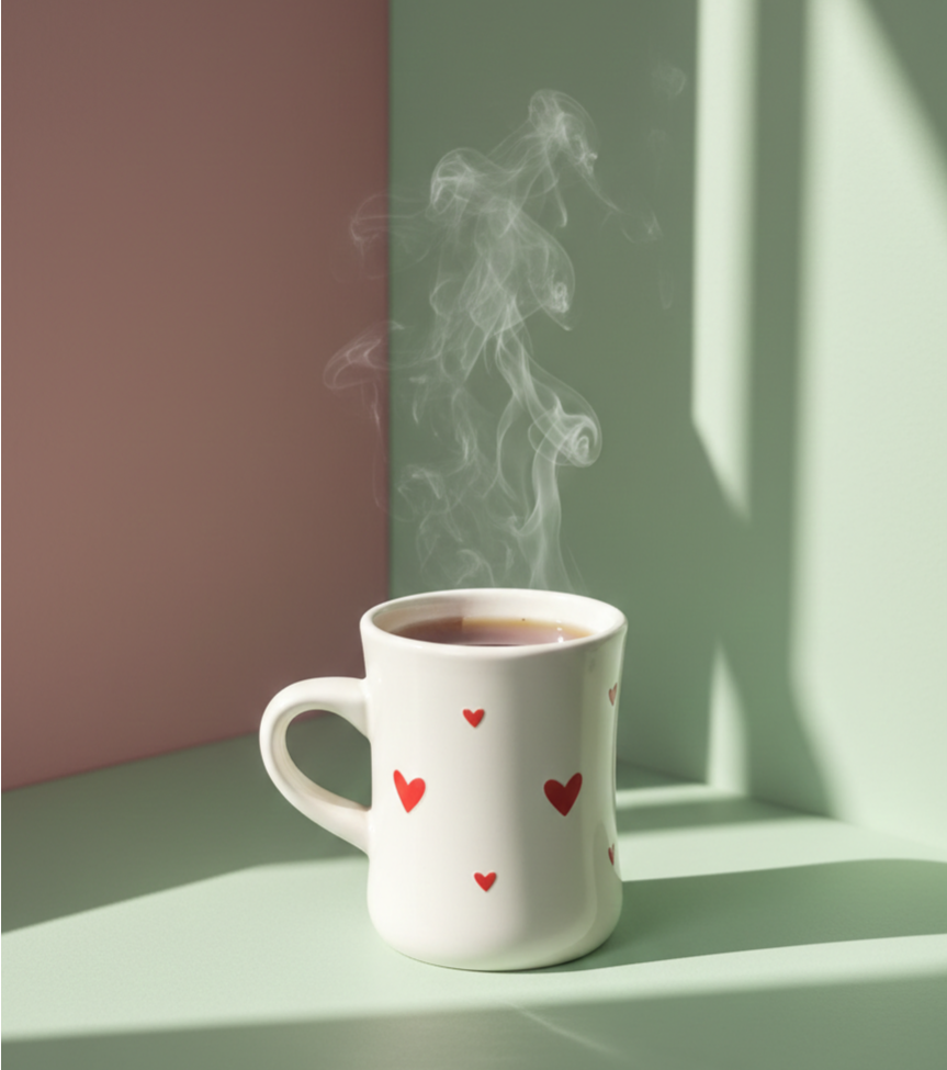 White Ceramic Mug with printed hearts