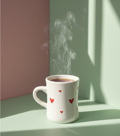 White Ceramic Mug with printed hearts
