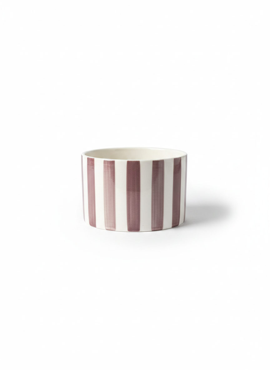 Striped Ceramic Bowl – White with Purple Stripes