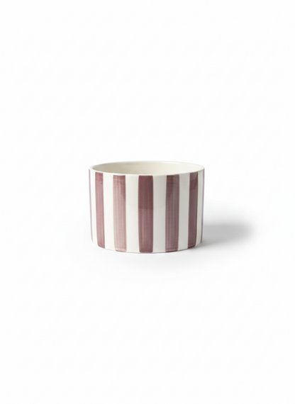 Striped Ceramic Bowl – White with Purple Stripes