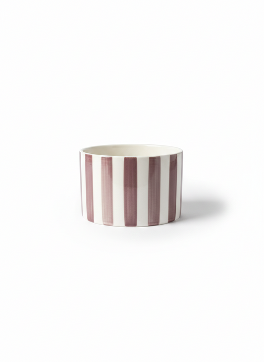 Striped Ceramic Bowl – White with Purple Stripes
