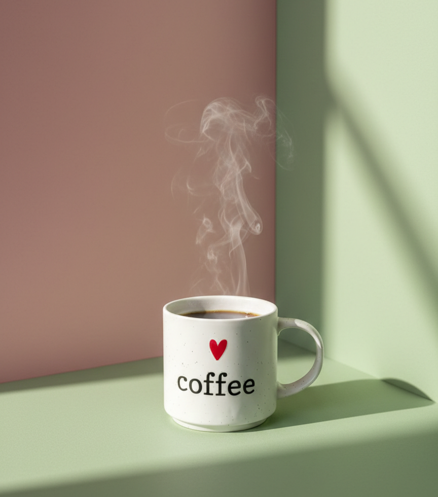 I Love Coffee Ceramic Mug – White Coffee Mug with Printed Heart