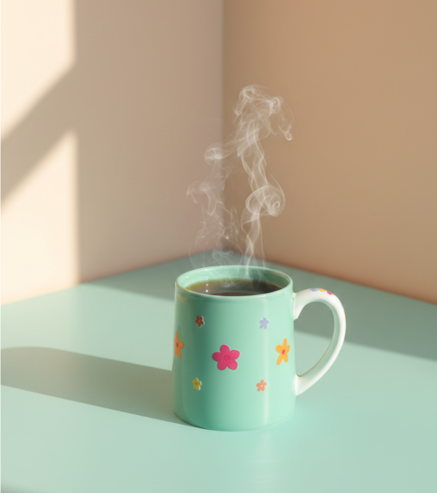 Green Ceramic Mug with printed flowers