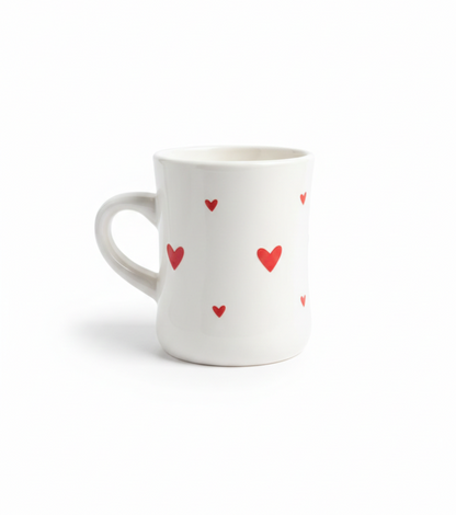 White Ceramic Mug with printed hearts