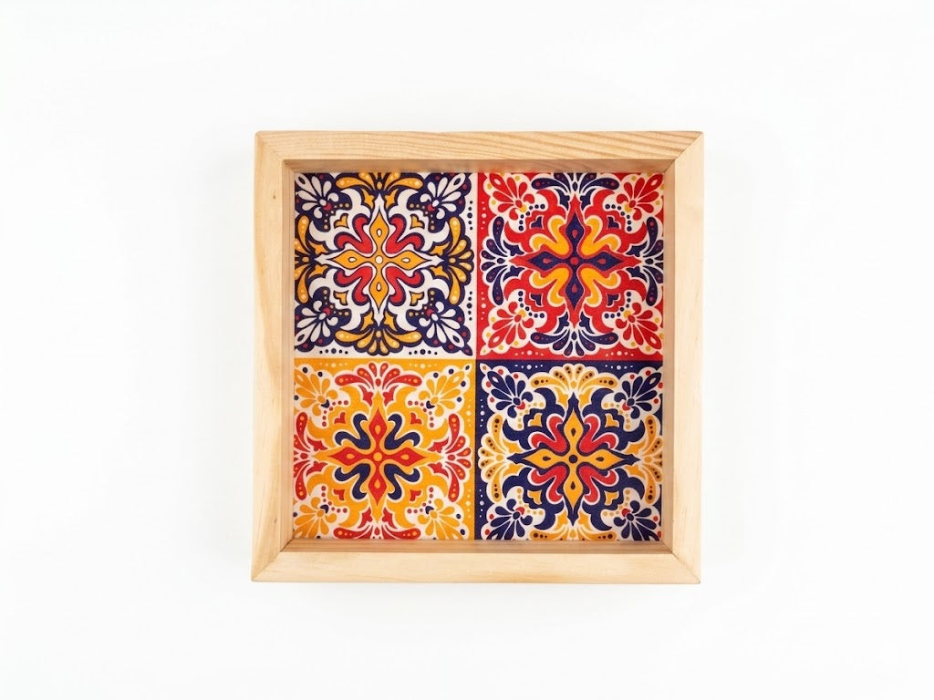 Colorful Tile Art Inspired Square Wooden Tray