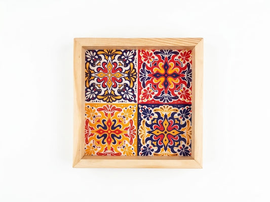 Colorful Tile Art Inspired Square Wooden Tray