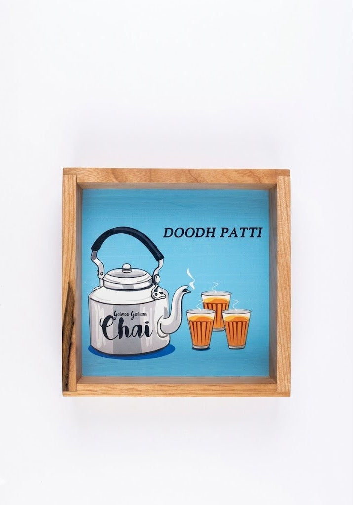 Doodh Patti Chai Art Square Wooden Tray