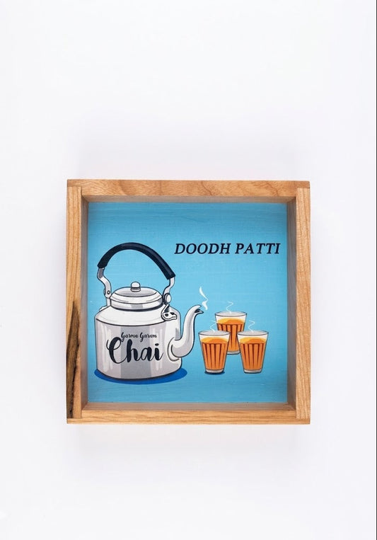 Doodh Patti Chai Art Square Wooden Tray