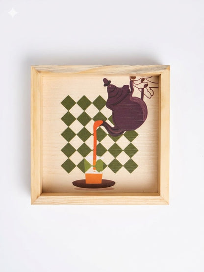 Tea and Kettle Inspired Art Square Wooden Tray